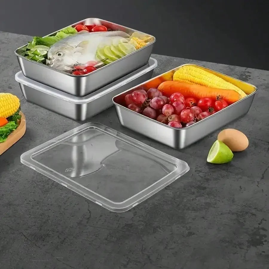 3/5-Piece Set Of High-Quality Leak Proof Stainless Steel Food Storage Containers - Made Of 410 Heavy-Duty Stainless Steel Material, Reusable And Stackable With Sealed Lids For Freshness Preservation, Suitable For Salad, Fruit