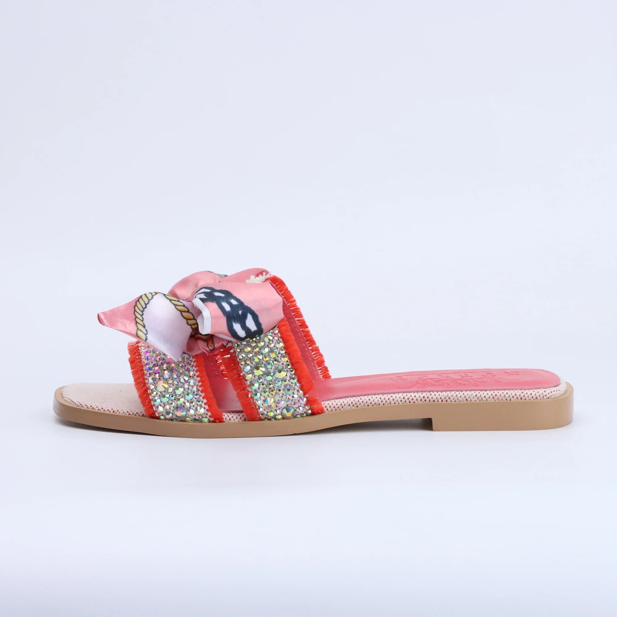 Women's Dressy Flat Rhinestone Sandals Comfortable Slip On Leather Sandals Shoes Women 2024 Luxury Brand High Quality Shoes