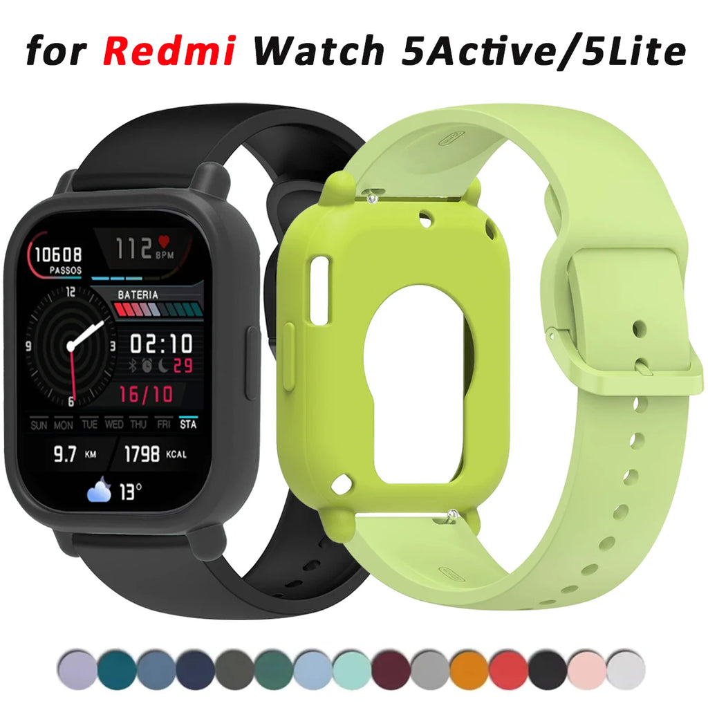 for Redmi Watch 5 Lite / 5 Active Silicone Case + Strap Repacement Bracelet Belt Smart correa Watchband Protective Shell Cover