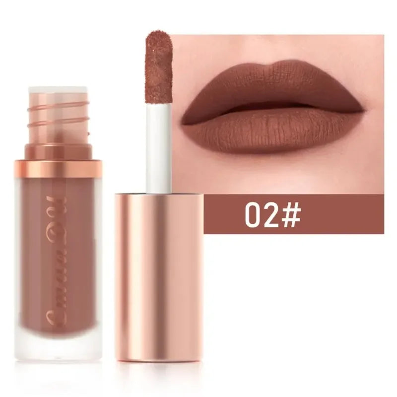 12 Colors Matte Velvet Lip Glaze Waterproof Liquid Lipstick Nude Brown Moisturizing Long Lasting Non-stick Cup Lip Gloss Makeup