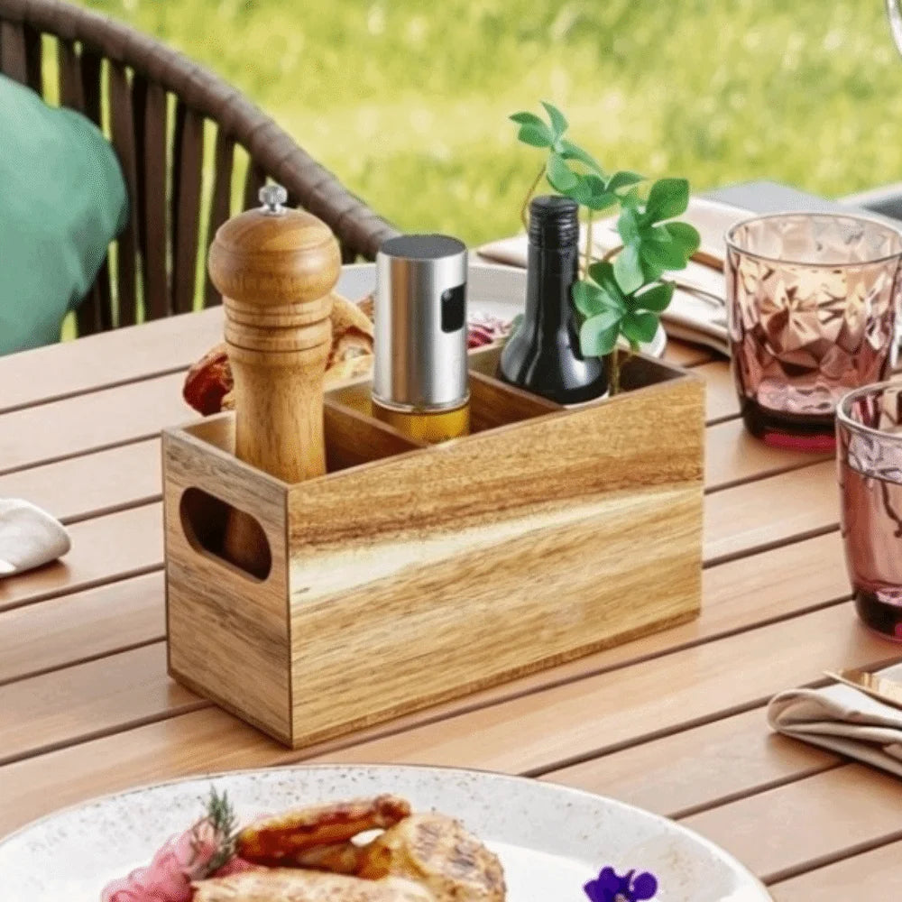 Kitchen Tools Wooden Utensil Organizer 3 Compartment Space Saving Storage Rack Durable Rustic Cutlery Holder Kitchen