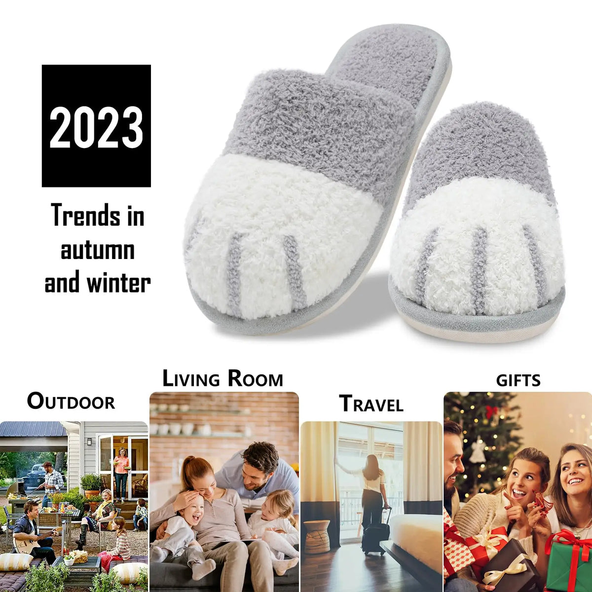 Crestar Women's Cat Paw Cozy Slippers Indoor Warm Gifts for Women Men with Memory Foam Trendy Cute Fuzzy Winter House Shoes