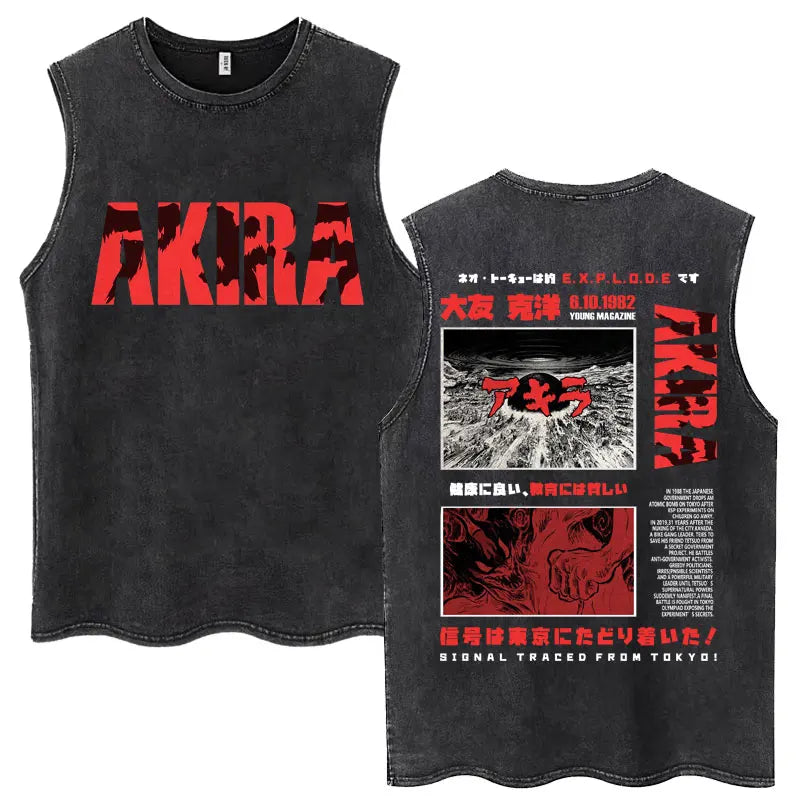 Washed Japan Anime Akira Retro Tank Tops 90s Science Fiction Movie Shotaro Kaneda Sleeveless T Shirts Cotton Casual Loose Vests