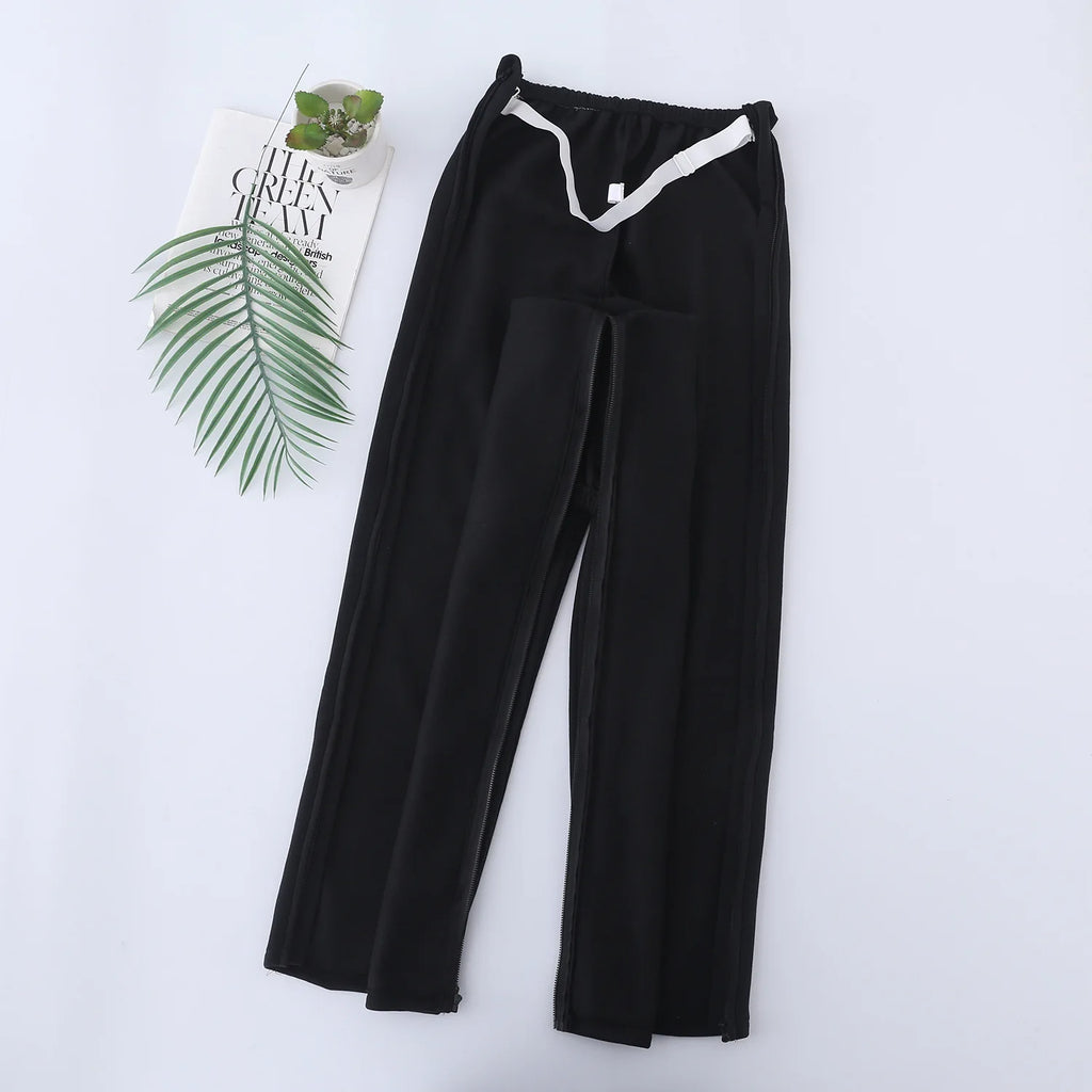 Easy Wear Care Pants for Elderly with Fall/Winter Thin Velvet Paralysis Bedridden Patients and Leg Fracture/Operation Recovery