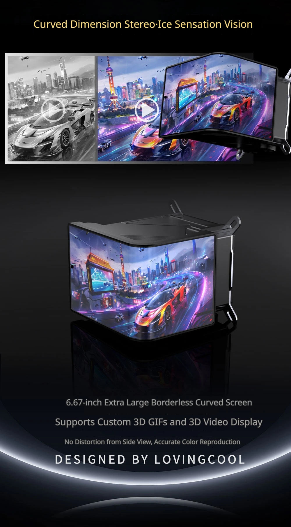 LOVINGCOOL SC70 360 ARGB CPU Liquid Cooler Radiator 6.67-Inch Naked-Eye 3D Super Large Frameless Curved Screen Water Cooler