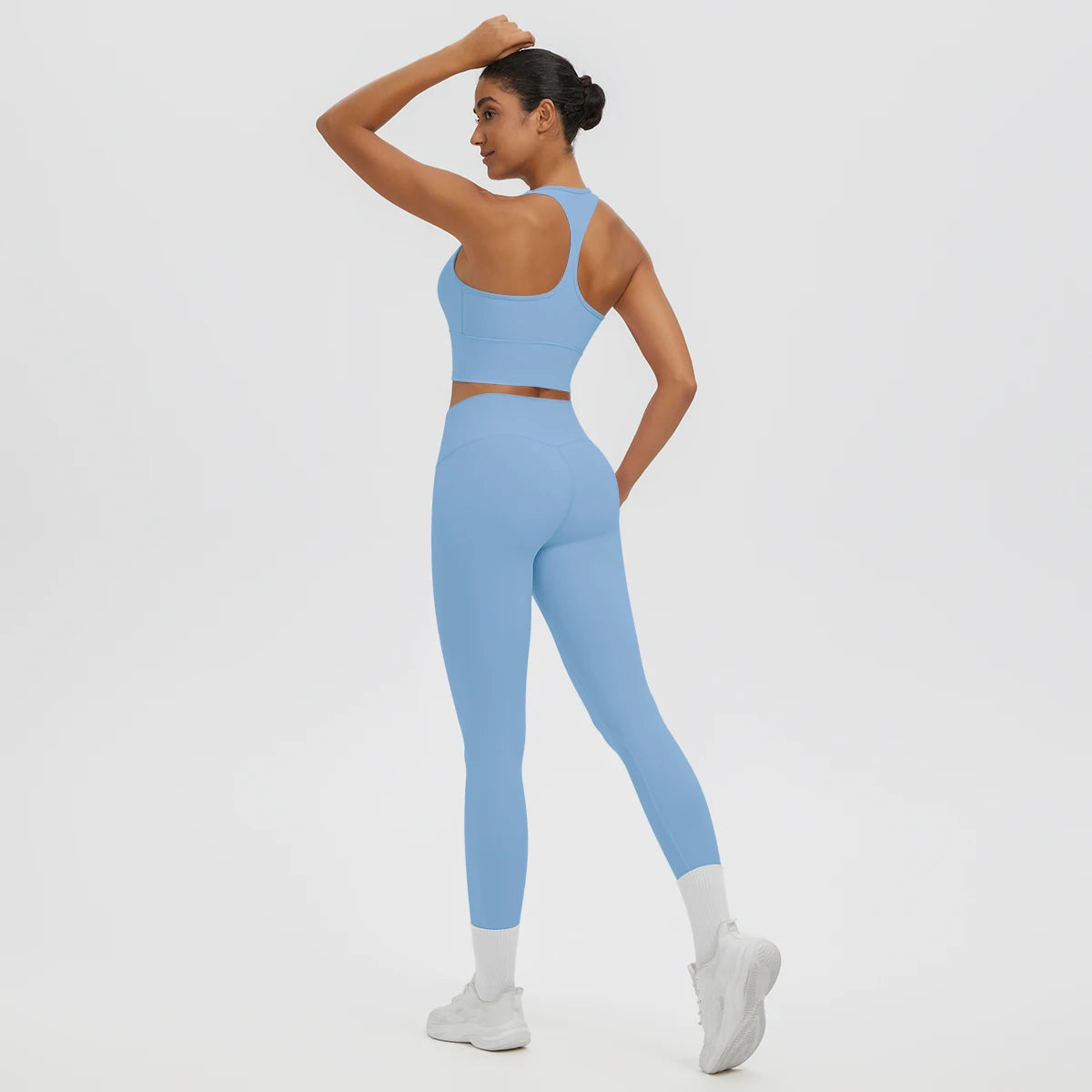 2PCS/set Gym Sports Yoga Suit for Women's Solid Color High Stretch Quick Drying Legging Yoga Pants Gather I-shaped Vest Yoga Set