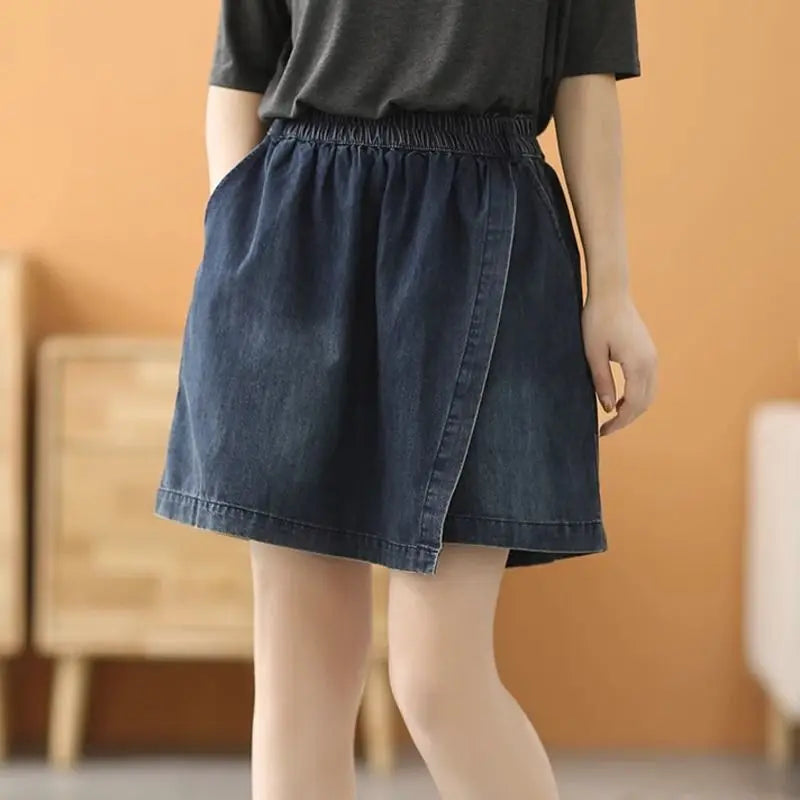 Stylish Elastic-Waist Denim Shorts Women New Summer Collection Loose High Waist Casual Versatile Slimming Skirt Pants