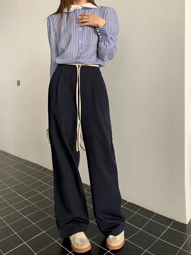 Elastic Waist Drawstring Loose Slim Casual Versatile Trousers 2026 Autumn New High Waist Women Wide Leg Suit Pants