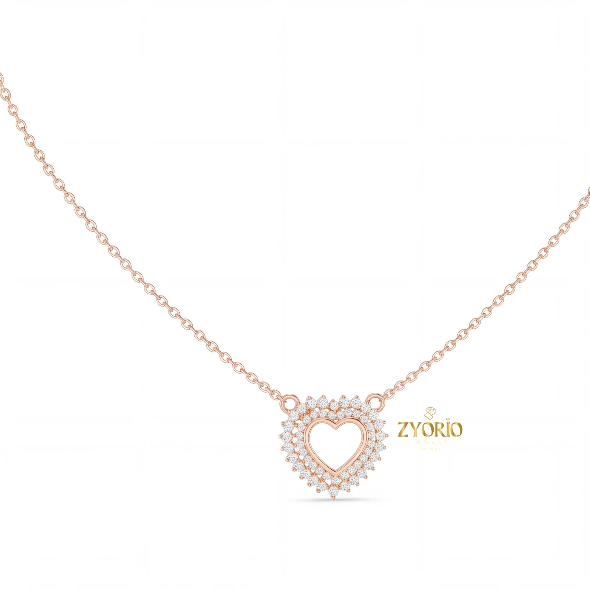 Gold Plated Halo Heart Diamond Pendant with Link Chain-Luxury Engagement Wedding Party Anniversary Jewelry