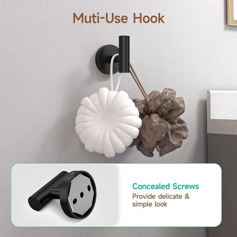 Bathroom Hardware Set Matte Black 3PCS Stainless Steel Toilet Paper Holder Towel Robe Hooks Wall Mounted