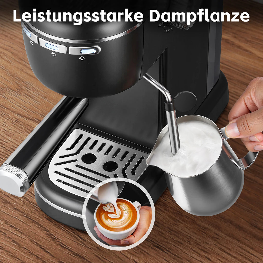 15 Bar 1.2L Removable Tank, Compact Cappuccino/Latte Maker, Stainless Steel, 1100W, Black Espresso Coffee Maker Machine