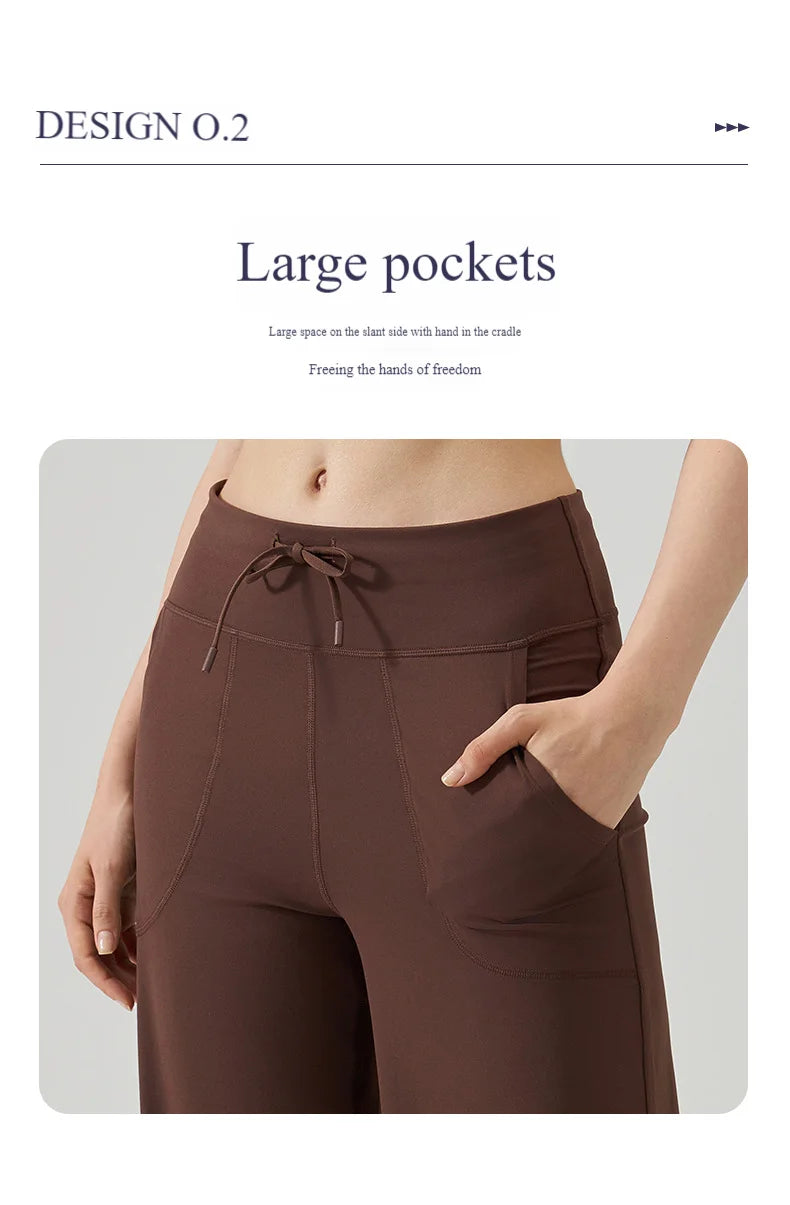 Women's High-Waisted Drawstring Wide-Leg Sports Pants Loose Fit Running Trousers & Slimming Yoga Fitness Pants