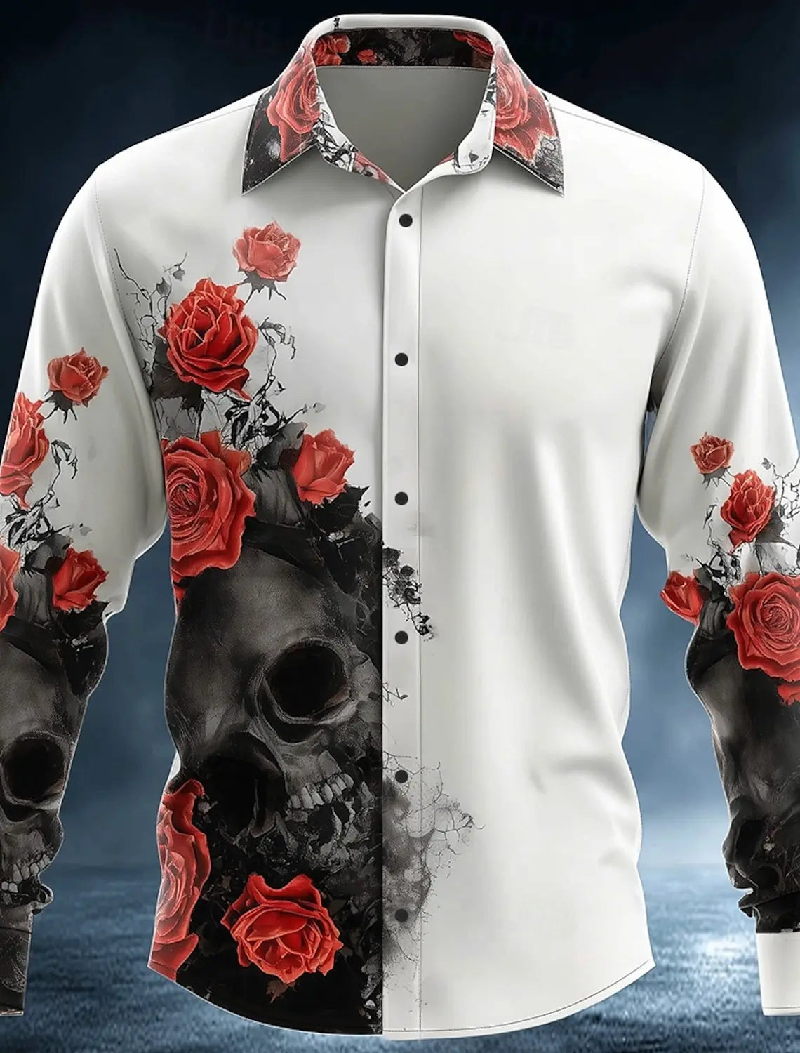 2025 Halloween Theme Men's Halloween Costumes Skulls Shirt Button Up Shirt Casual Dress Shirt Long Sleeve Dark Gothic Style Tops