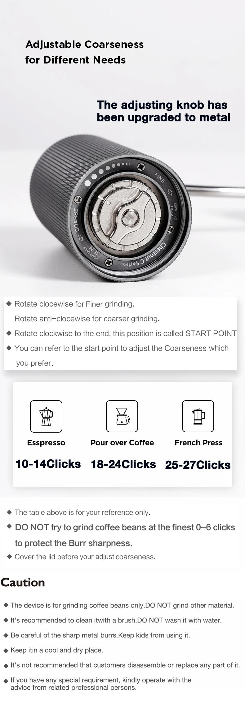 TIMEMORE Chestnut C2 C3 Manual Coffee Grinder S2C Burr Inside High Quality Portable Hand Grinder with Dual Bearing Positioning