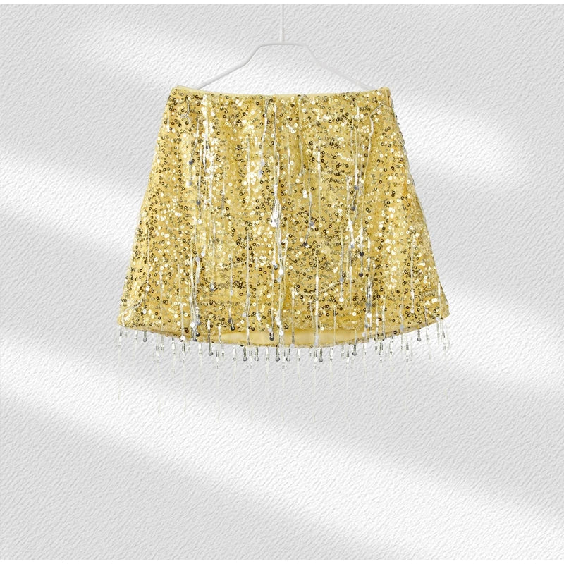 Sexy Tassel Sequins Vest Mini Skirt Women Crop Sling Vests Short Hip Package A-line Skirts 2026 Summer Lady Beach Party Outfits