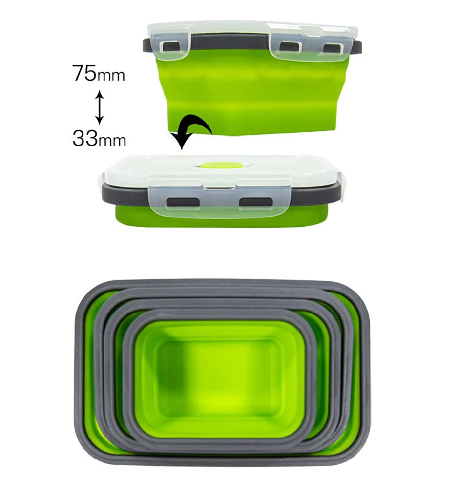 1 PCS Silicone Folding Lunch Box Food Grade Square Portable Microwave Oven Lunch Box Outdoor Travel Picnic Preservation Box