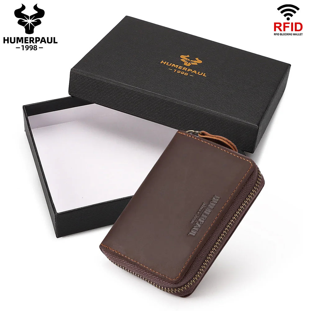 RFID Blocking Bank/ID/Credit Card Holder Cowhide Business Multi Card Slot Wallet for Men Small Male Storage Money Purse