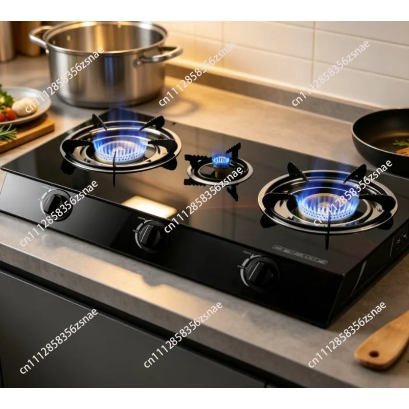 3-Burner Desktop Gas Stove, Table Top Cooktop with Ignition, Kitchen Gas Cooker Without Cylinder