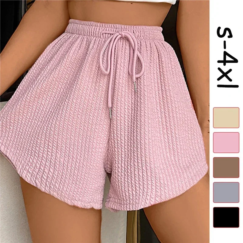 Loose Casual Large Sports Pants Women Summer Shorts High Elastic Lace Up Drawstring Wide Leg Sweat Fitness Running Shorts