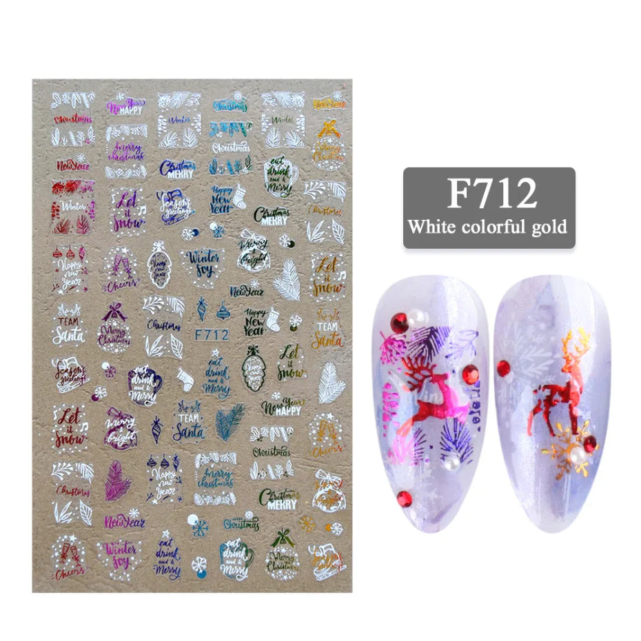 Autumn and Winter Blue Landscape Lines Flowers Birds Butterfly 3D Stickers Nail Art Decals Nail Parts Christmas Nail Stickers