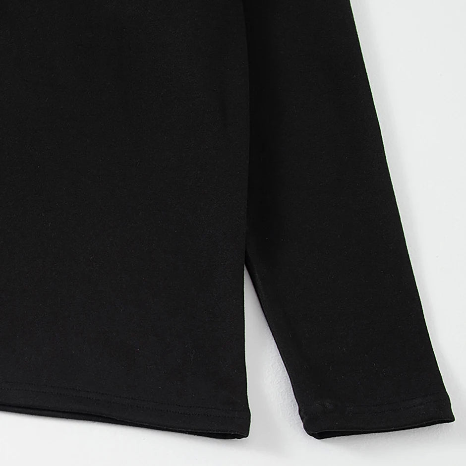 2-piece Men's Autumn/Winter Black Fashionable Versatile Warm Base Set Youth Round Neck Long Sleeved T-shirt Elastic Waisted Pant