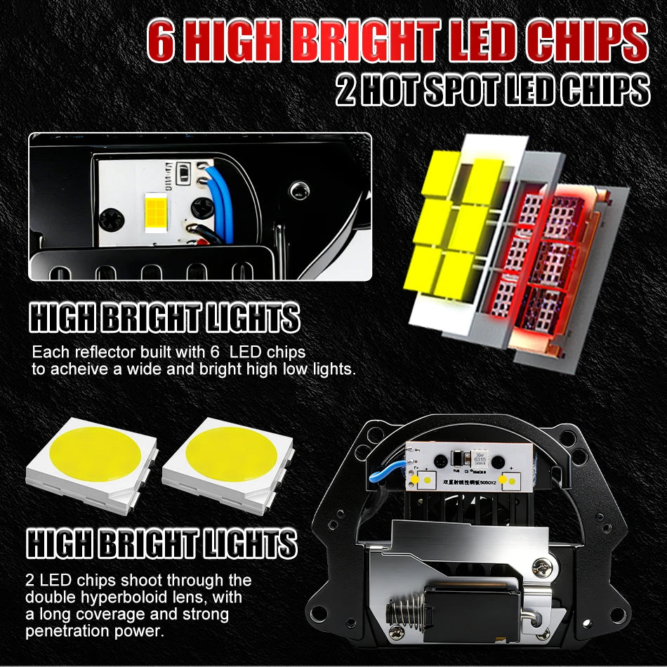 3 Inch 100W 6000K Bi-LED Projector Lenses Dual Hyperboloid Lens For Hella 3R H4 H7 9005/9006 Car Upgrade Retrofit Kits Turbo Fan