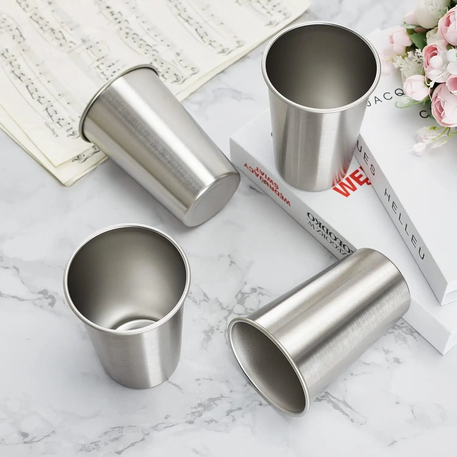 4 Pack 24oz 700ml Stainless Steel Pint Cup,Healthy Unbreakable and Stackable,Metal Drinking Glasses