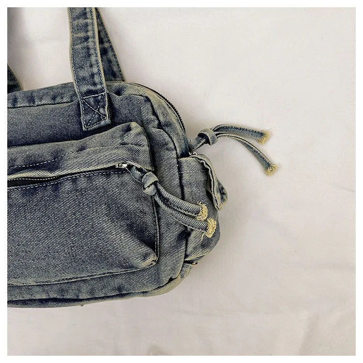 Trendy Vintage Denim Top Handle Bag Women Fashion Spring Shoulder Bag Casual Comfortable and Versatile Texture Storage Bag