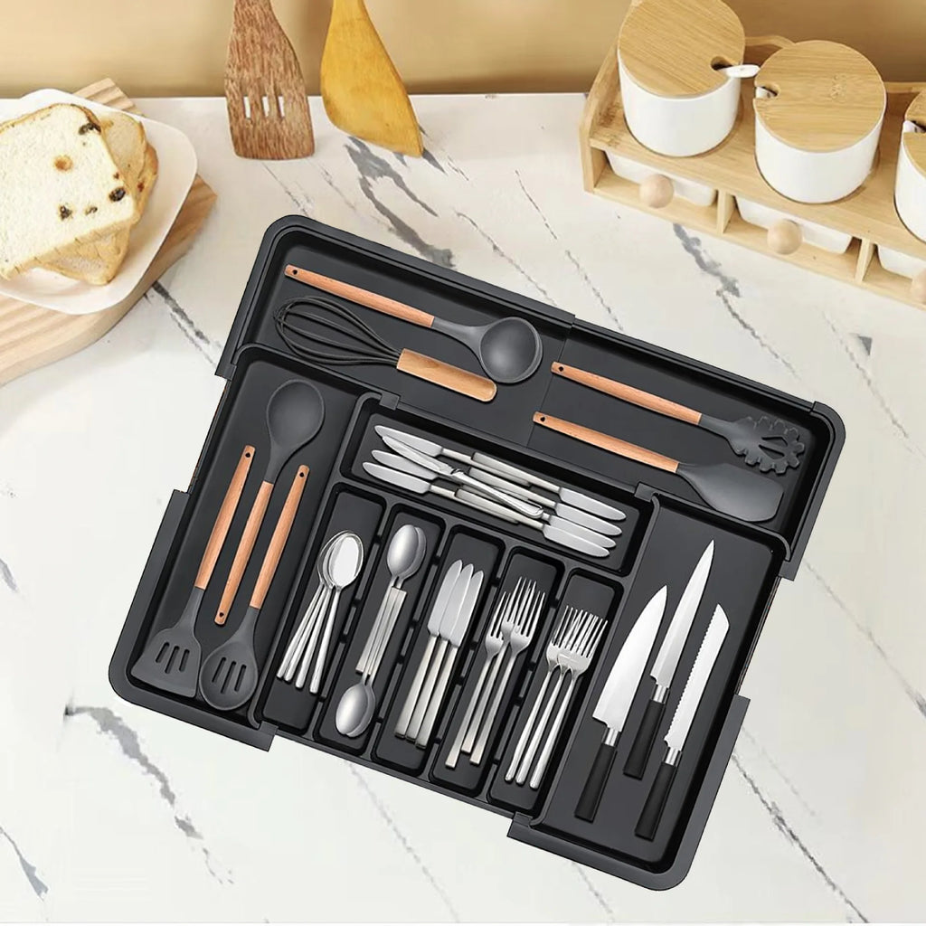 Adjustable Expandable Cutlery Drawer Organizer, Kitchen Utensil Storage Tray