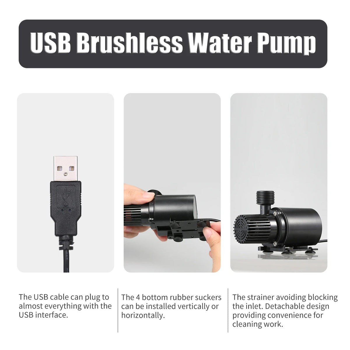 500L/H 4W 12V Aquarium Pump USB Fish Tank Submersible Water Pump Brushless Waterproof Fountain Pump