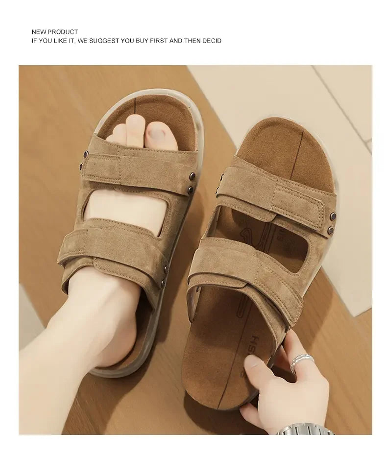 Men's Sandals Premium Comfortable Non-slip Brown Casual Outdoor Walking Beach Shoes For Adult