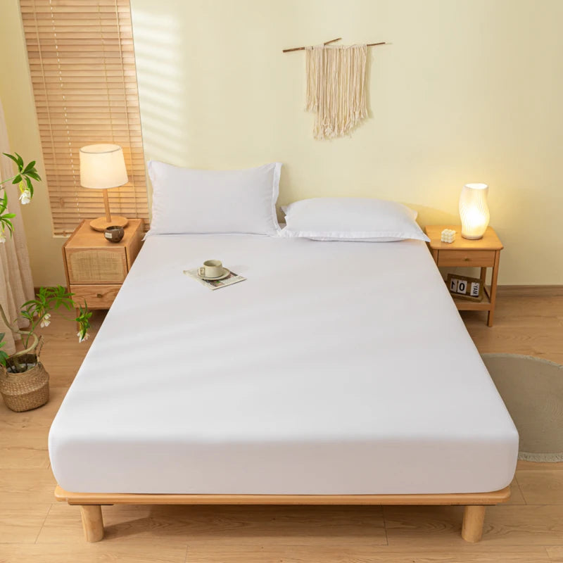 Fitted Bed Sheet with Elastic Band Solid Color Soft Mattress Cover for Single Double King Queen Bed 90/120/140/150/160/180x200cm