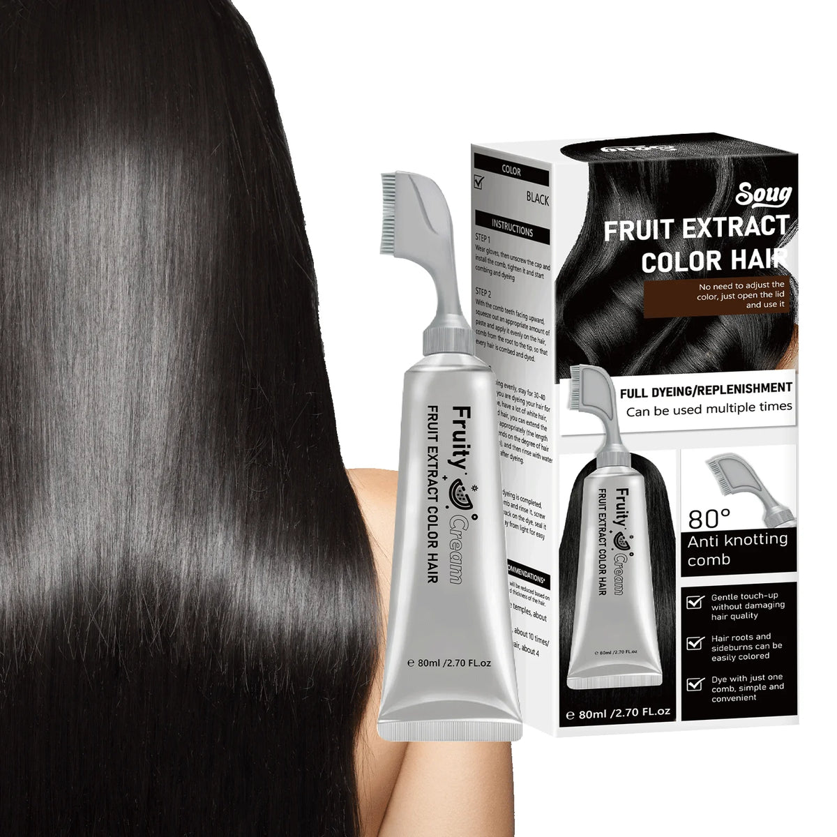 Smoky Silver Grey Hair Dye Cream 100ml - Quick Coloring, Long-Lasting & No Damage DIY Styling for Professional Look.