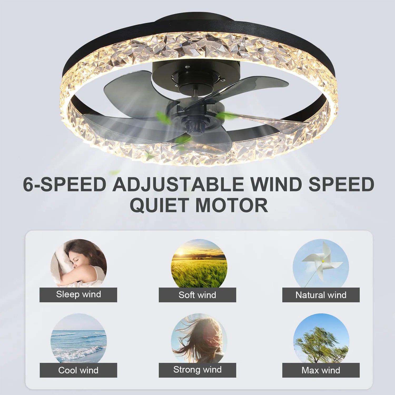 IRALAN Ceiling Fans with Remote Control and Light Suitable for Indoor Study White and Black Lighting Smart Electric Fan