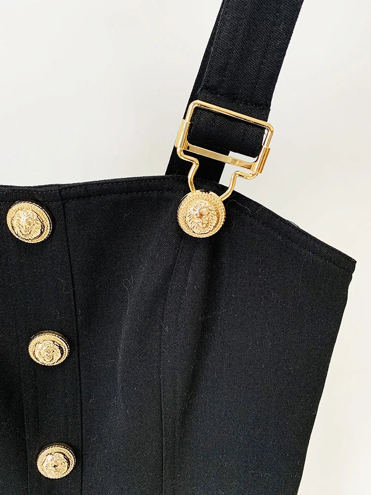 HIGH STREET Newest 2026 Summer Fashion Star Style Designer Women's Lion Buttons Pinafore Dress