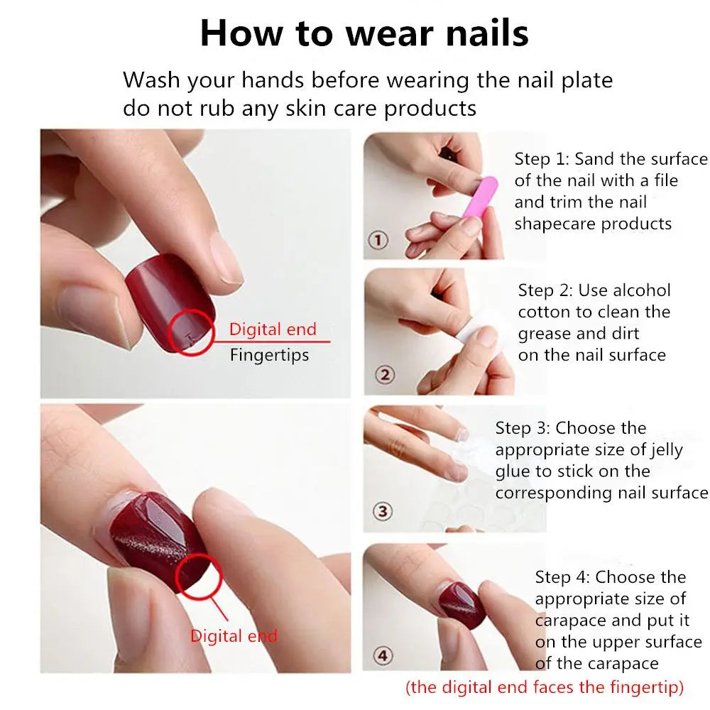 24Pcs/Set Blue Sky White Cloud Fake Nails Glue DIY Manicure Pattern Design False Nail French Stiletto Full Cover Nail Art Tools