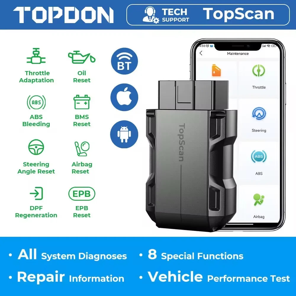 TOPDON TopScan Lite Scanner Smart Diagnostic Tool DTC Repair Guide Bluetooth OBD2 Code Reader Full System Active Test