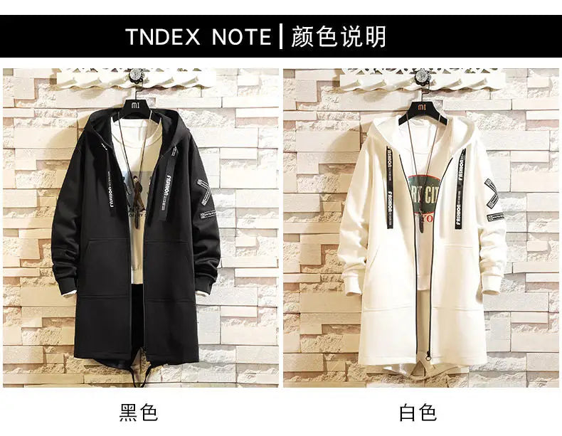 2025 Mens Hooded Trench Coat Mid Long Windproof Jacket Outerwear Autumn Winter New Fashion Windbreaker Coat Parka Male