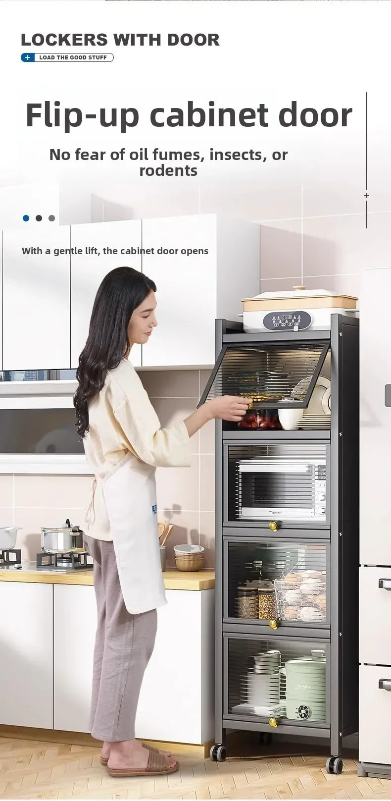 Multi-functional Kitchen Shelf Floor-to-ceiling Shelf Locker Microwave Pot Oven Cabinet Storage Rack with Cabinet Door