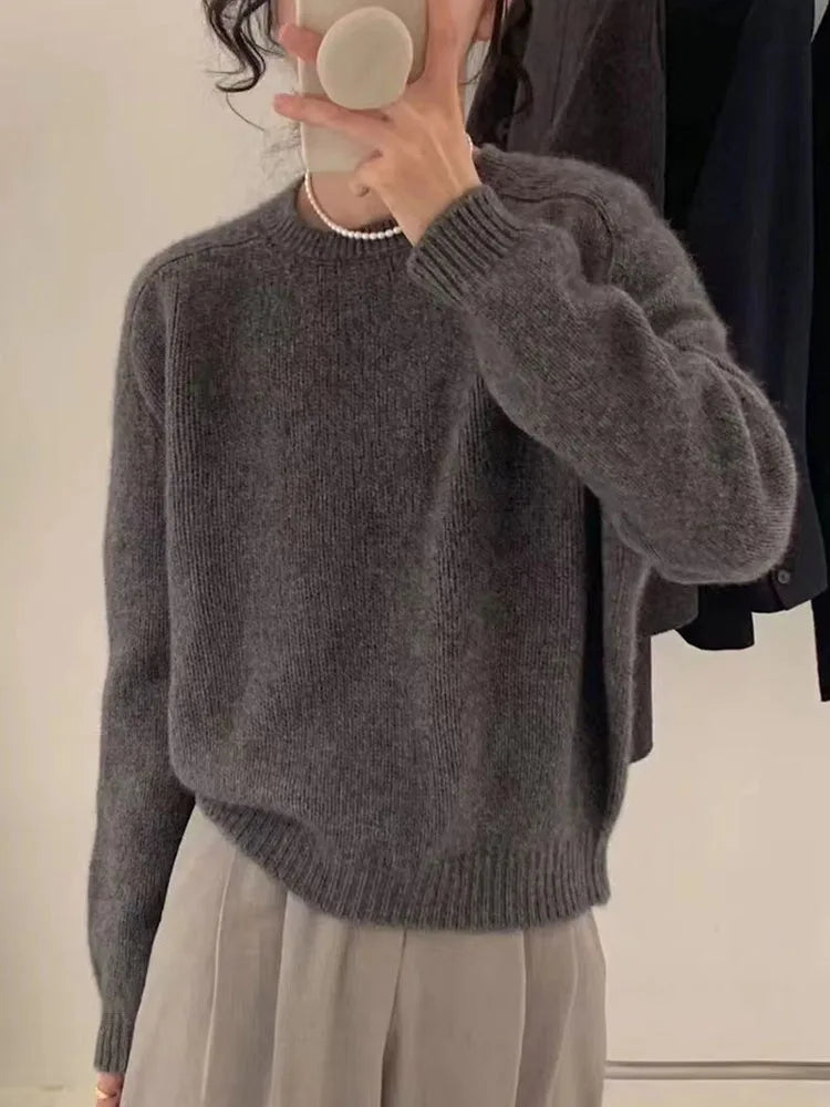 Purple O-Neck Long Sleeved Knitted Sweater Tops Casual Fashion New Knitwear Pullover Fall Winter Loose Soft Korean Jumpers