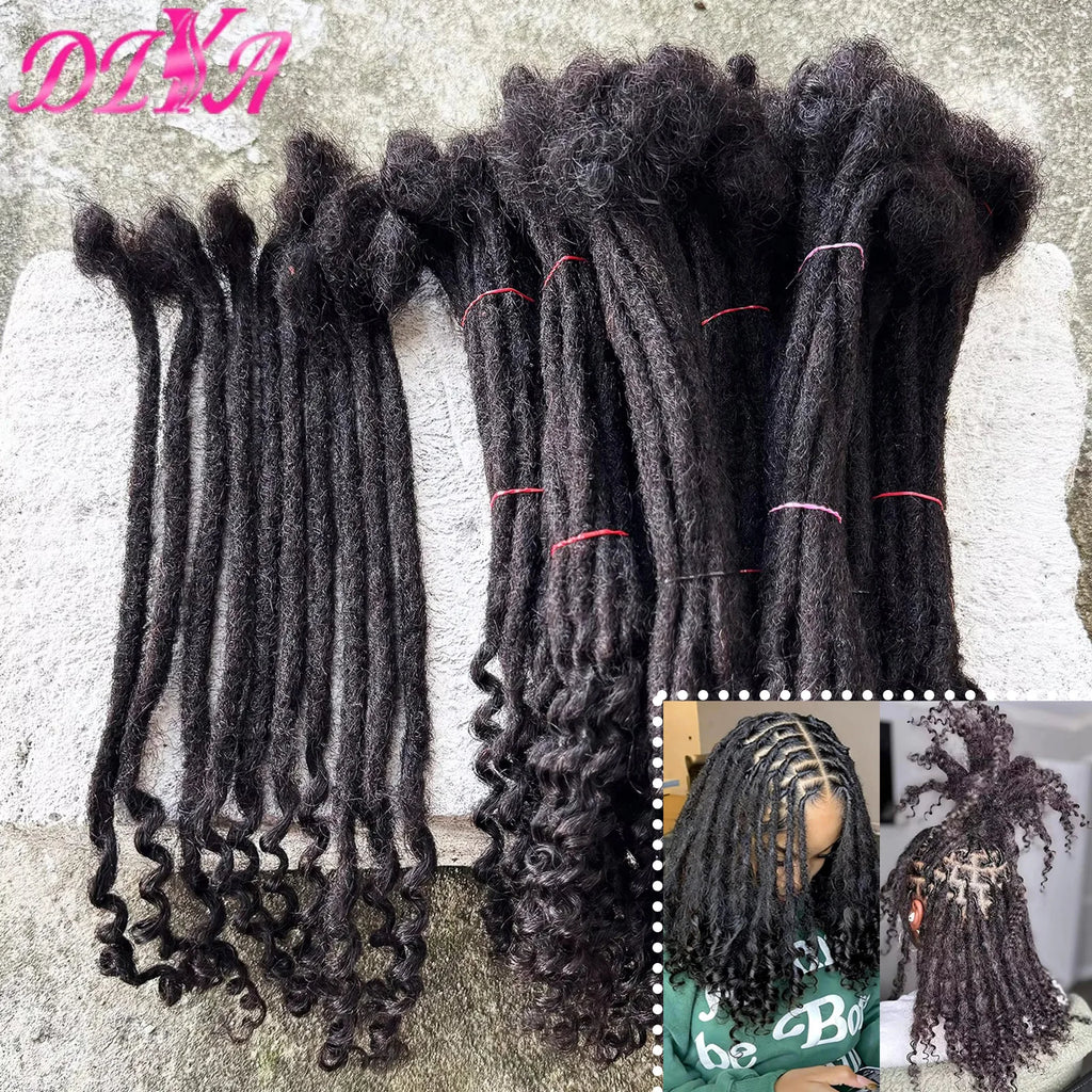 8-14inch 0.6cm Width Human Hair Dreadlock Extension with Curly Ends Handmade Permanent Locks Extension Can Be Dyed for Men/Women