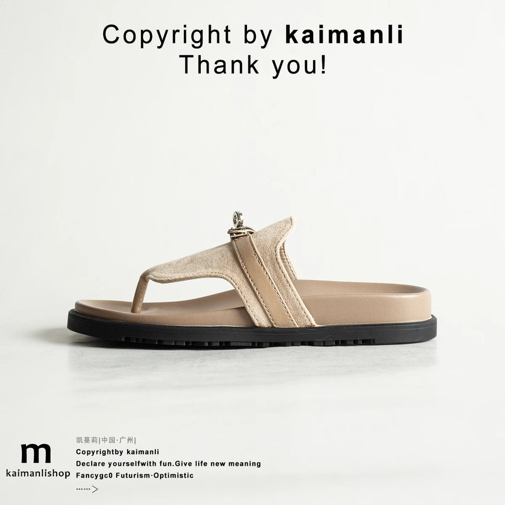 British Style Thick Bottom Slip-On Sandals Women Summer Foot-Strap Leather Half Slippers Beach Flat Heel Casual Shoes