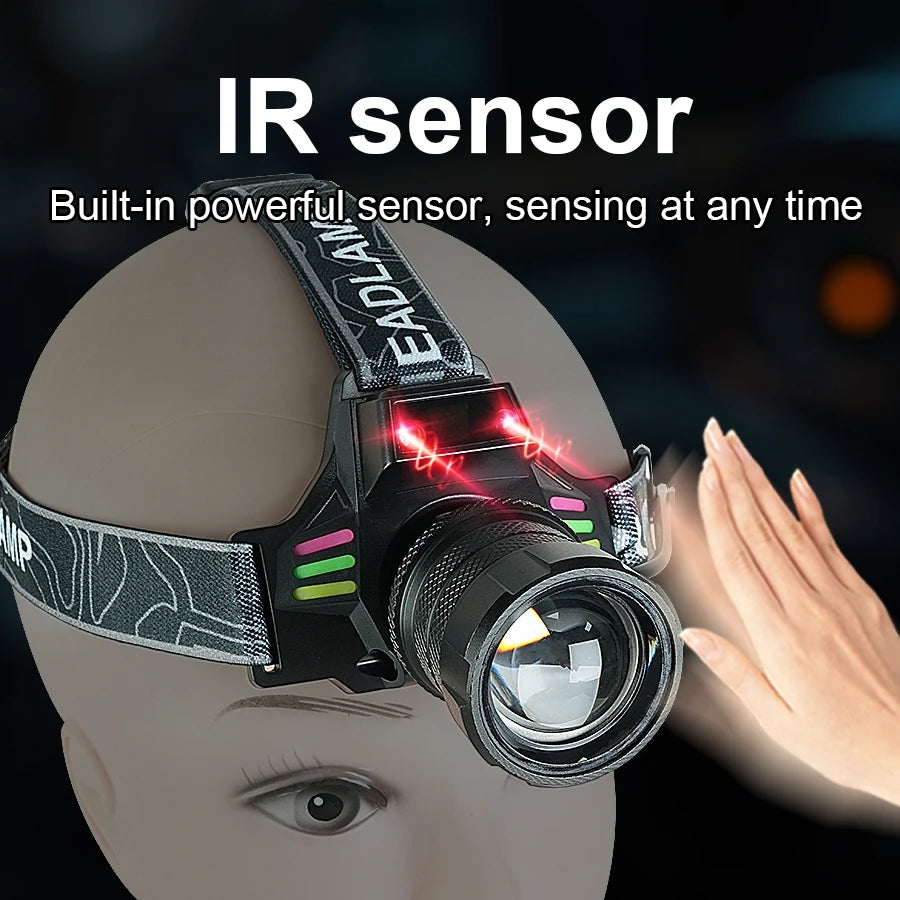 5000000LM Powerful Headlamp 800W Led Sensor Head Flashlight Long Range High Power Headlight With Yellow Light Fishing Head Torch