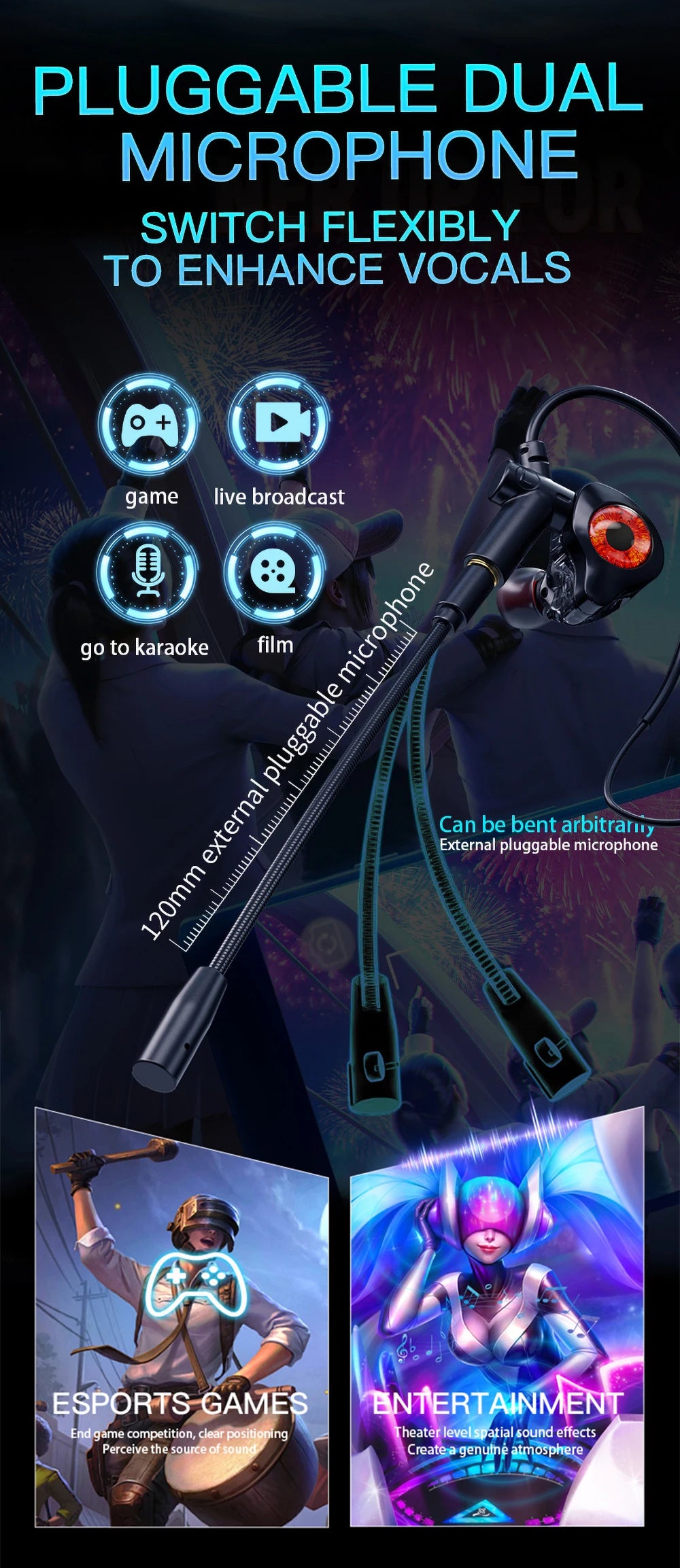 Type-c In-ear dual-mix e-sports gaming headset stereo noise reduction with microphone digital head wired headset