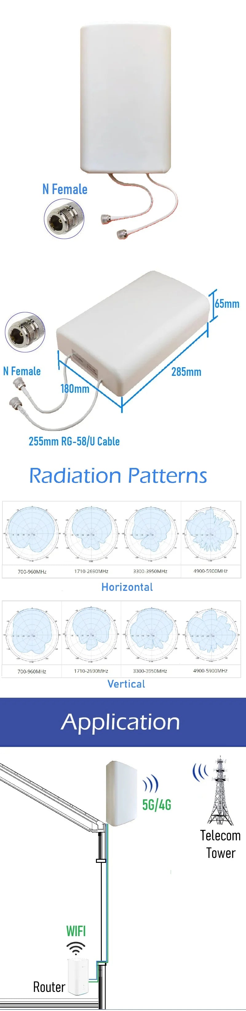 T Mobile 600 6000 MHZ 4G LTE 5G MIMO 2x2 8 14 DBi High Gain Fixed Mount Outdoor Directional Panel Antenna for Routers Hotspots