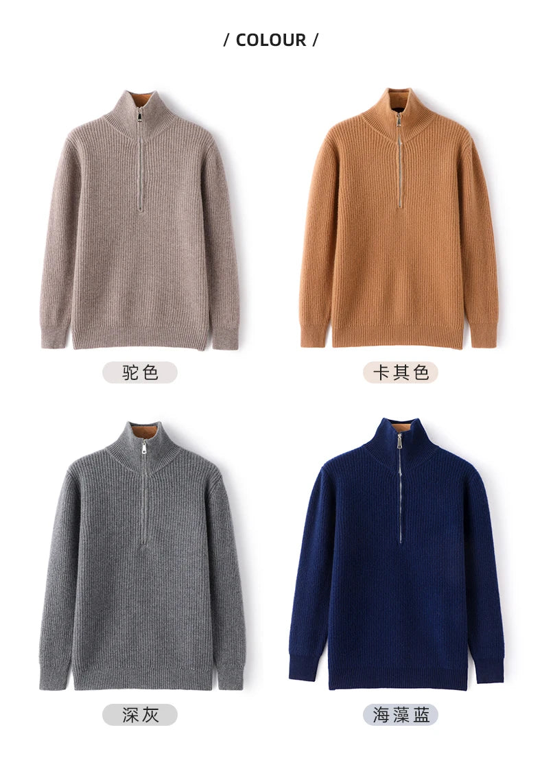 Men's Sweater Autumn And Winter New Pullover With Half-Height Zipper Neck To Keep Warm And Thick Cashmere Sweater Underlay Trend
