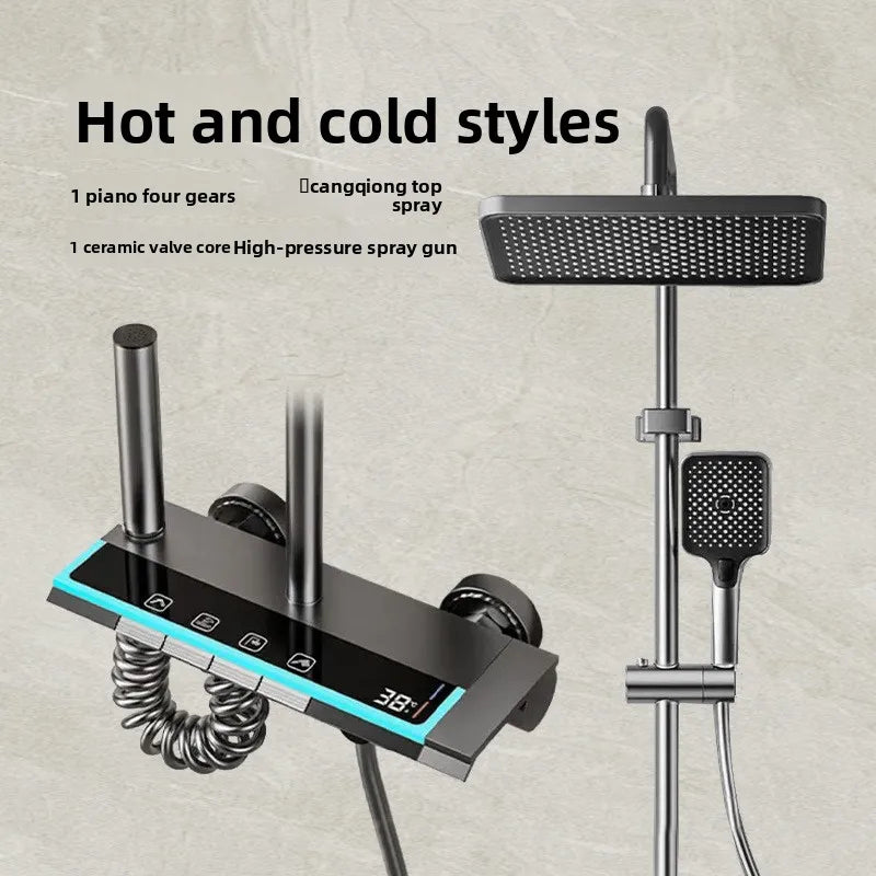 Luxury Shower System for Bathroom Wall Mount Smart Temperature Display Rainlfall Shower Faucet Set Piano Key 4 Ways Water Outlet