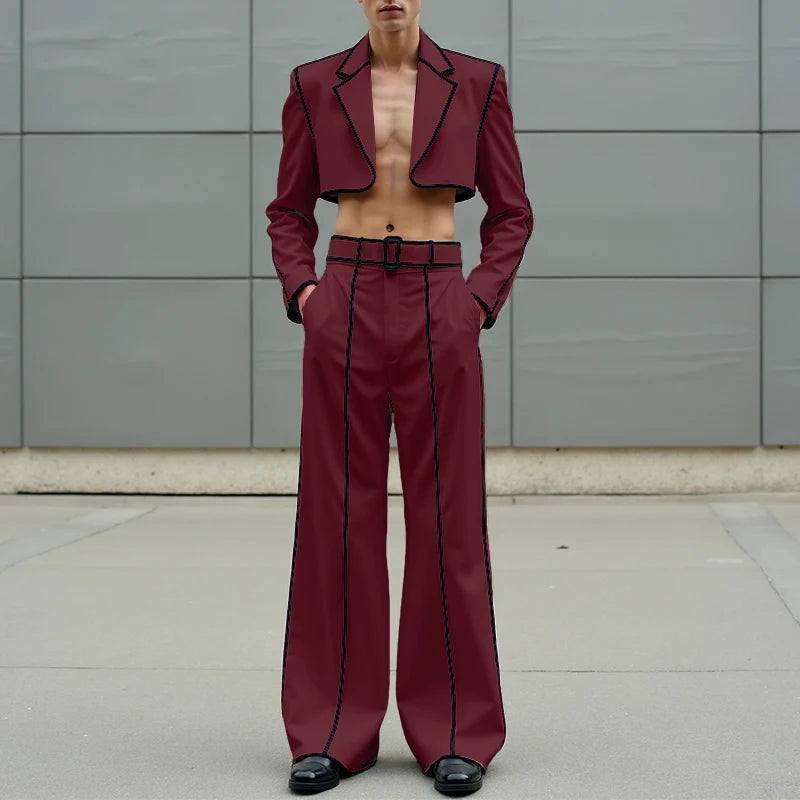 INCERUN Men Sets Patchwork Autumn 2025 Lapel Long Sleeve Crop Blazer & Pants Two Pieces Sets Streetwear Loose Fashion Men Suits