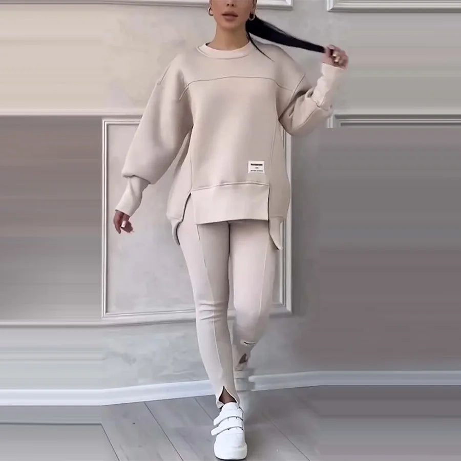 New Women's Fashion Casual Sweatshirt + Trousers Cover Autumn Winter O Neck Long-sleeved Hoodie Women's Suit Sports 2piece Set