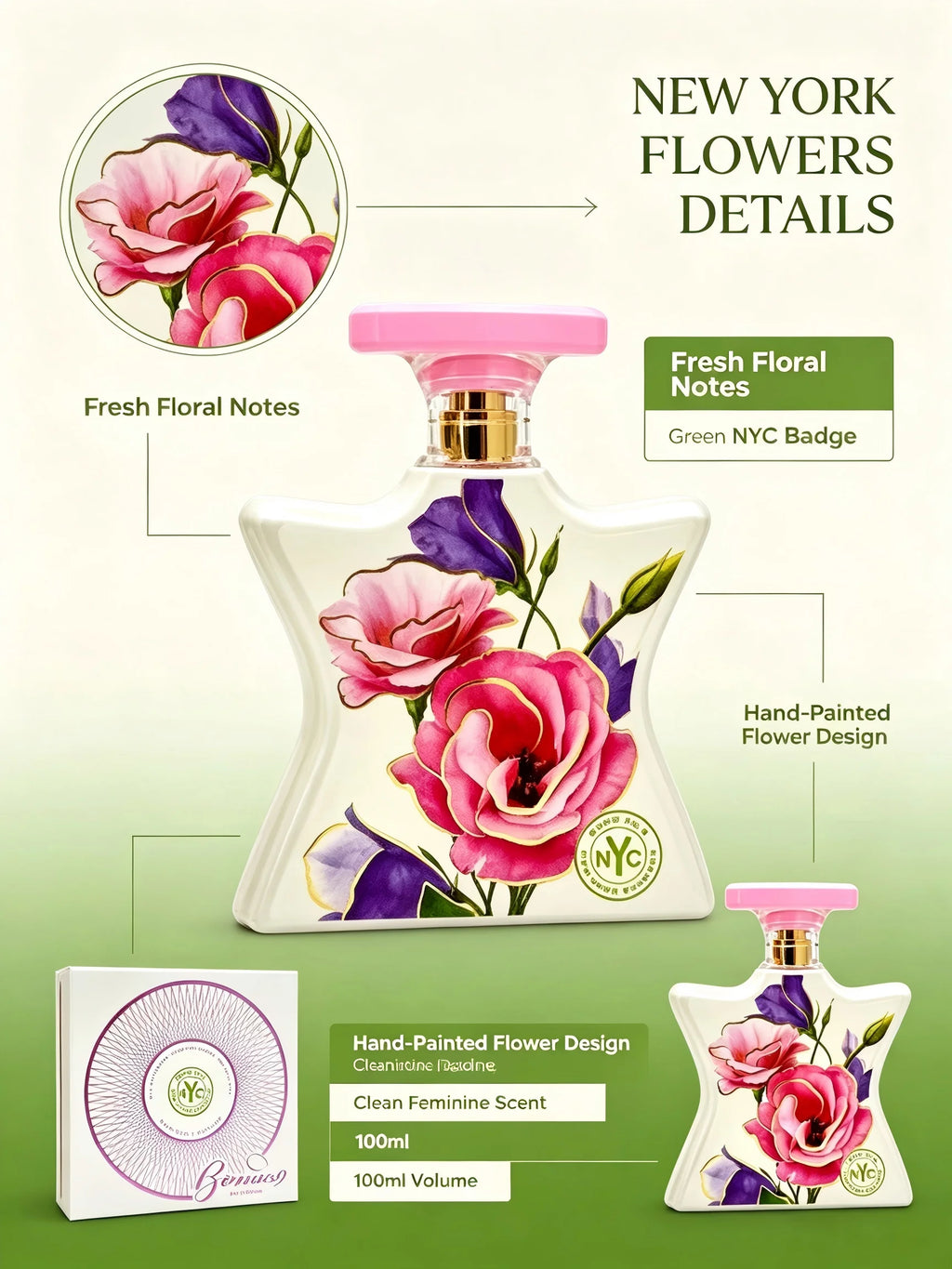Bond No. 9 New York Flowers Eau de Parfum 100ml 3.4 fl.oz Women Luxury Perfume Floral Fresh Long Lasting Signature Scent New York Fragrance Fall Back To School Halloween Thanksgiving Christmas Holiday Birthday Wedding Anniver